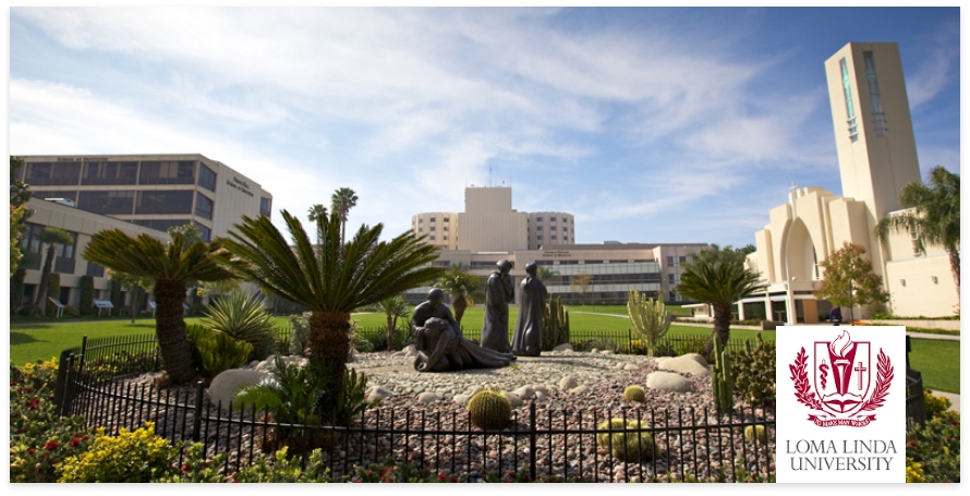 Statues in courtyard of Loma Linda University